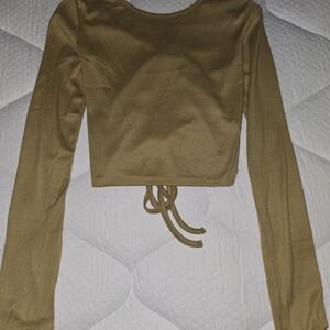Elegant Tan Long Sleeve Crop Top